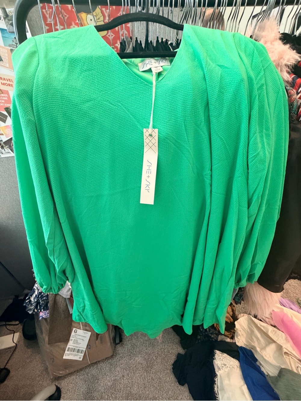 She and Sky Emerald Green Puff Sleeve Mini Dress